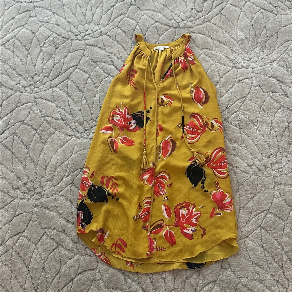 Floral Yellow Sleeveless Dress with pockets